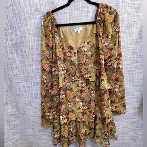 Fall floral dress, flowy tiered dress